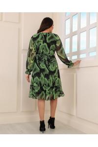 Шифонена рокля в маслено зелен десен /размери:2XL,3XL,4XL/Модел:2499